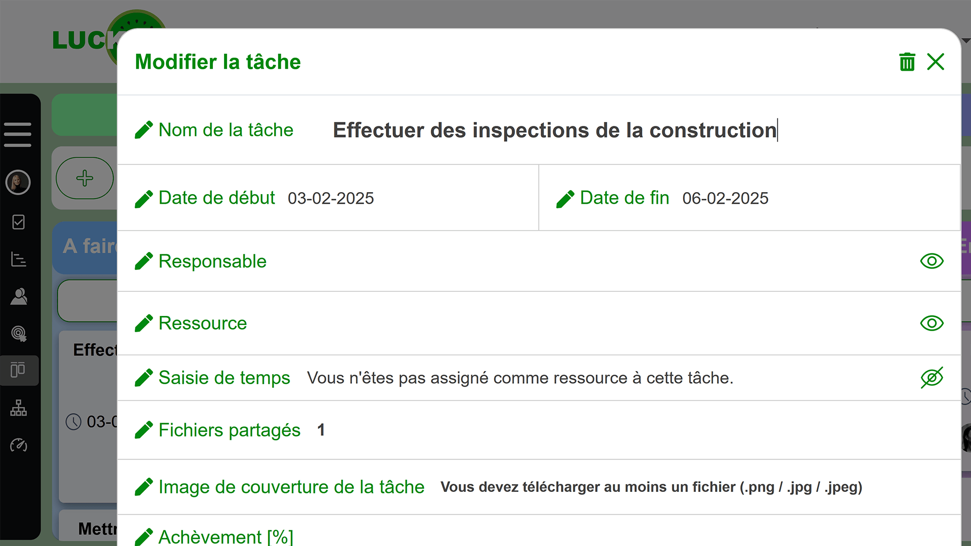 Card customization options with labels, fields and checklists
